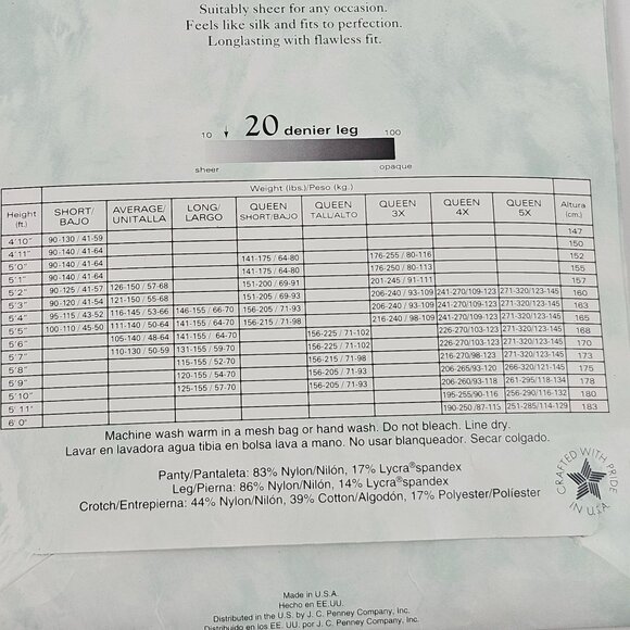 Sheer Caress Silky Sheer Pantyhose Control Top Long Off Black Navy JCPenney - Picture 11 of 12